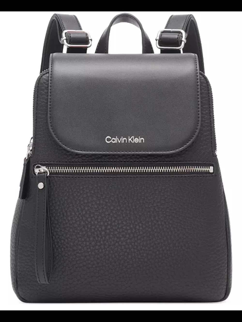 Calvin Klein Black Pebbled & Smooth Leather Mini Backpack with Silver Hardware